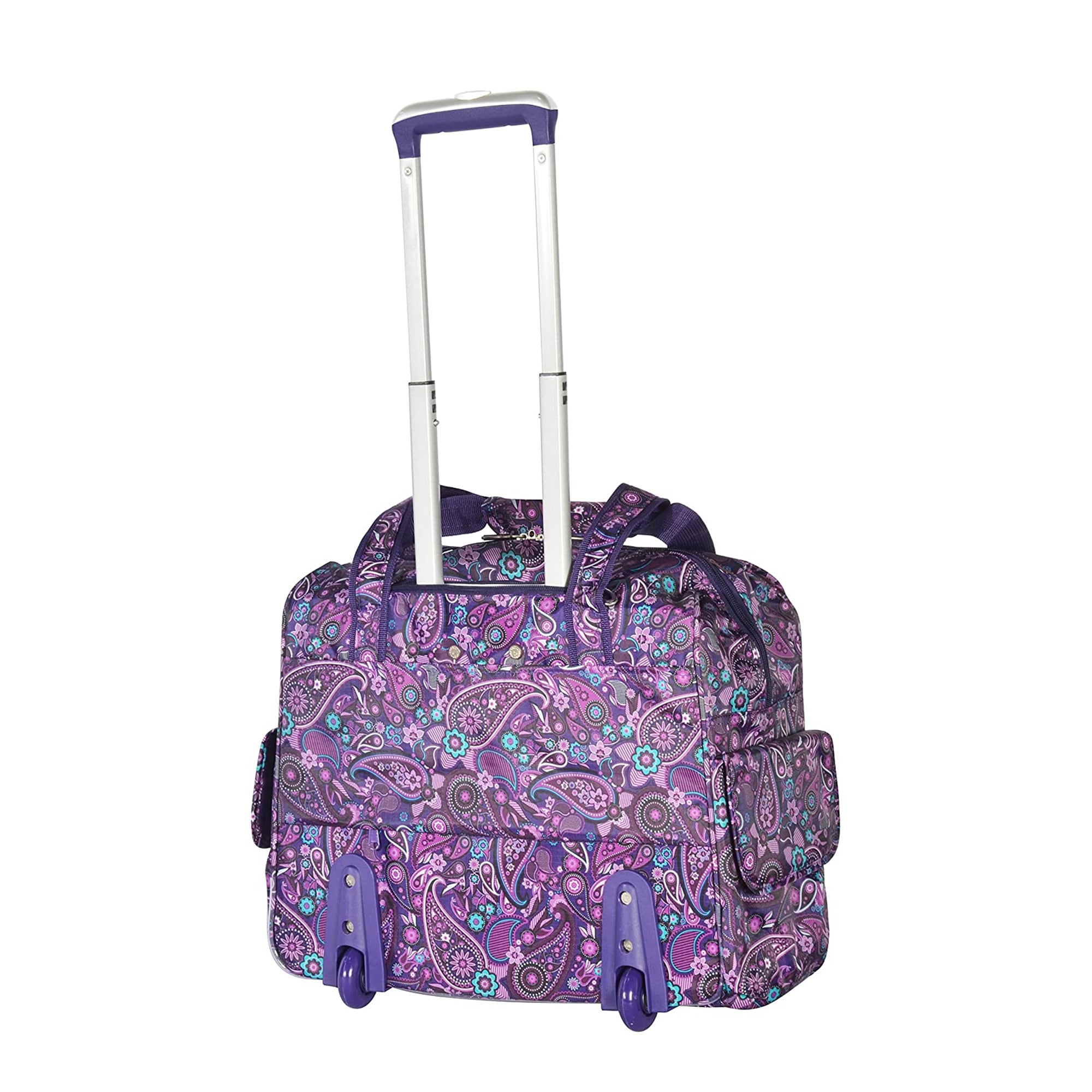 Olympia Deluxe Fashion Rolling Overnighter Luggage Suitcase, Purple Paisley - VMInnovations