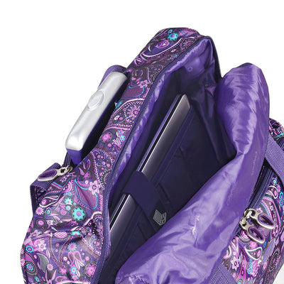 Olympia Deluxe Fashion Rolling Overnighter Luggage Suitcase, Purple Paisley - VMInnovations