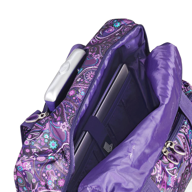 Olympia Deluxe Fashion Rolling Overnight Luggage Suitcase, Purple Paisley (Used)