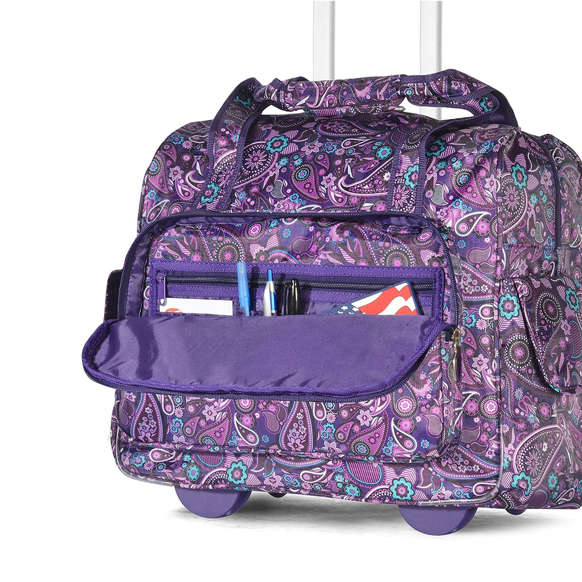 Olympia Deluxe Fashion Rolling Overnighter Luggage Suitcase, Purple Paisley - VMInnovations