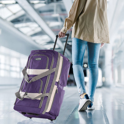Olympia 22 Inch 8 Pocket Rolling Duffel Bag w/ Handle, Dark Lavender (Open Box) - VMInnovations