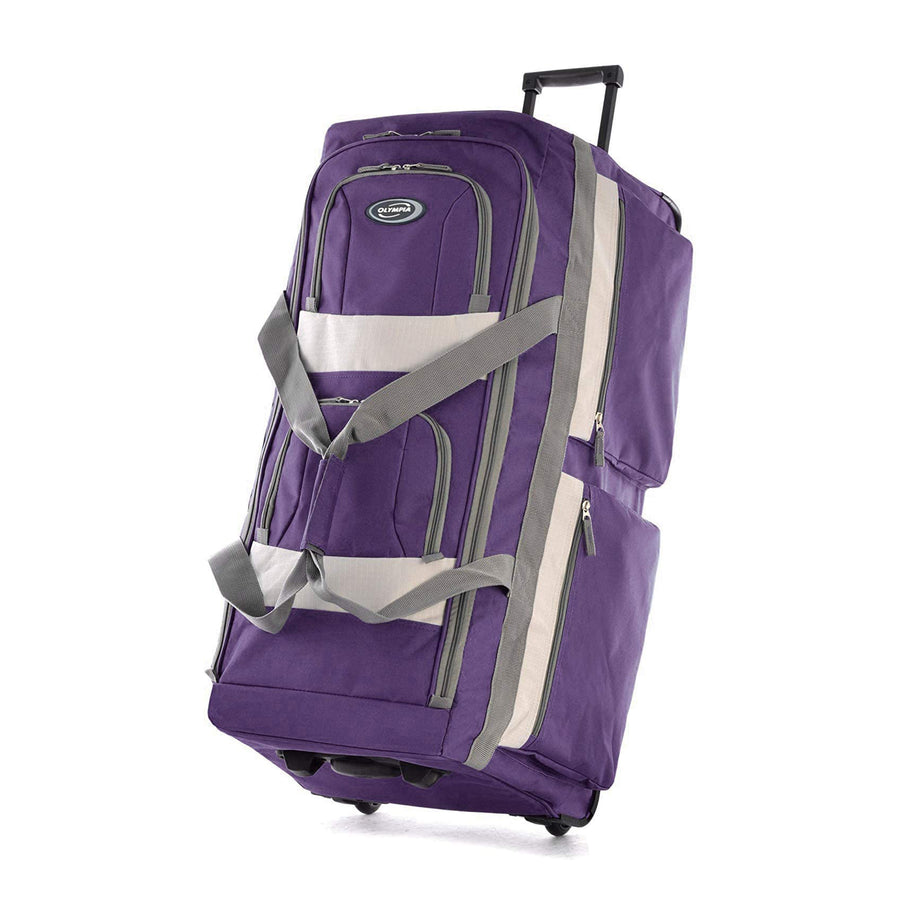 Olympia 22 Inch 8 Pocket Rolling Duffel Bag w/ Handle, Dark Lavender (Open Box) - VMInnovations