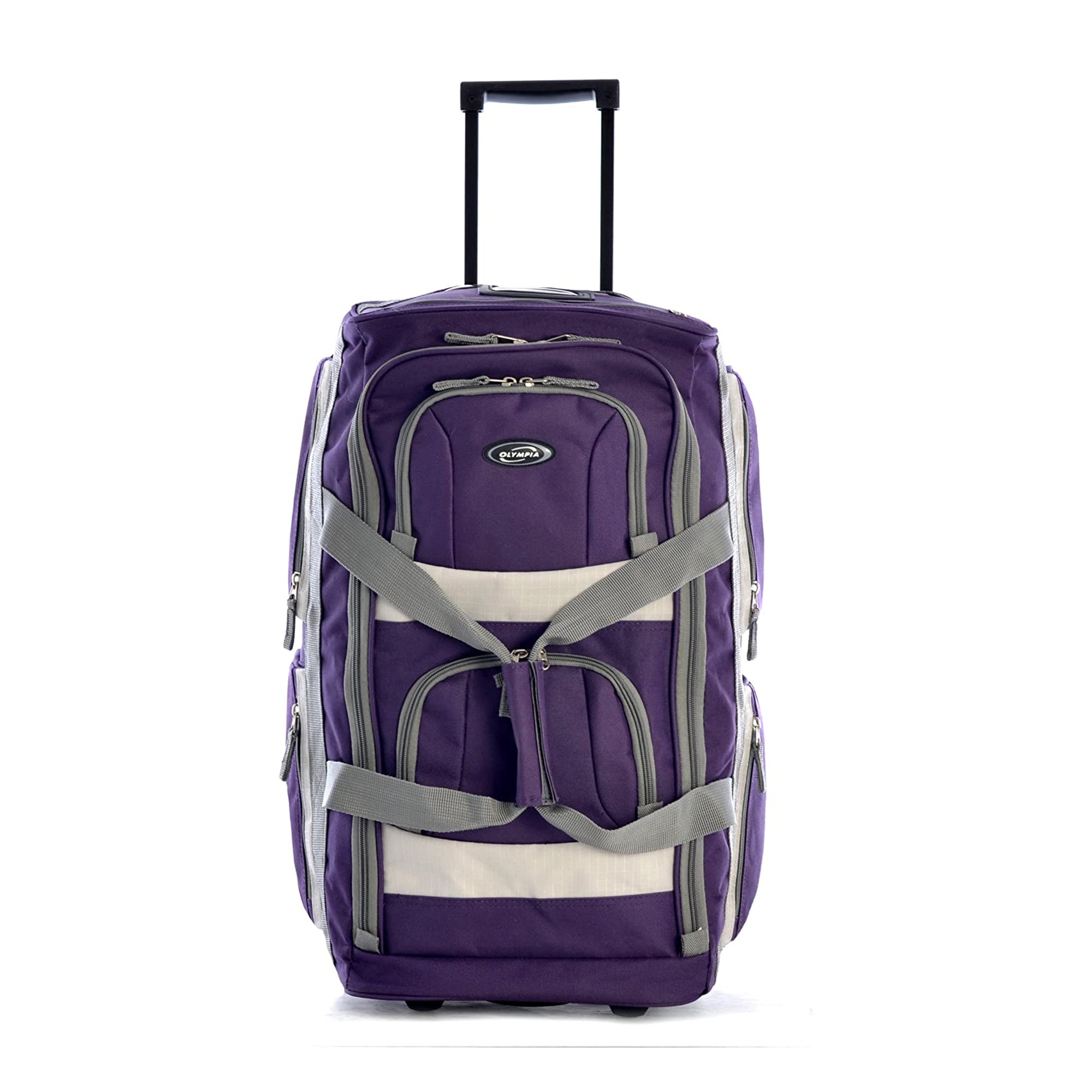 Olympia 22 Inch 8 Pocket Rolling Duffel Bag w/ Handle, Dark Lavender (Open Box) - VMInnovations