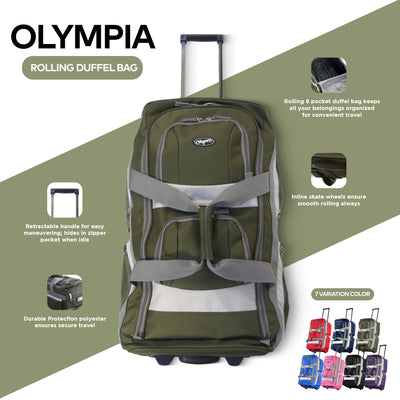 Olympia 22" 8 Pocket U Shape Duffel Bag w/ Retractable Handle, Green (Open Box)