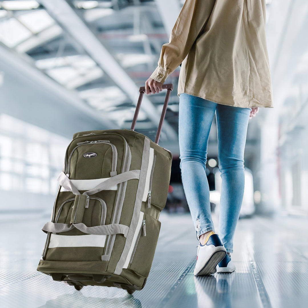 Olympia 22" Rolling U Shape Duffel Bag w/ Retractable Handle, Green (Used) - VMInnovations