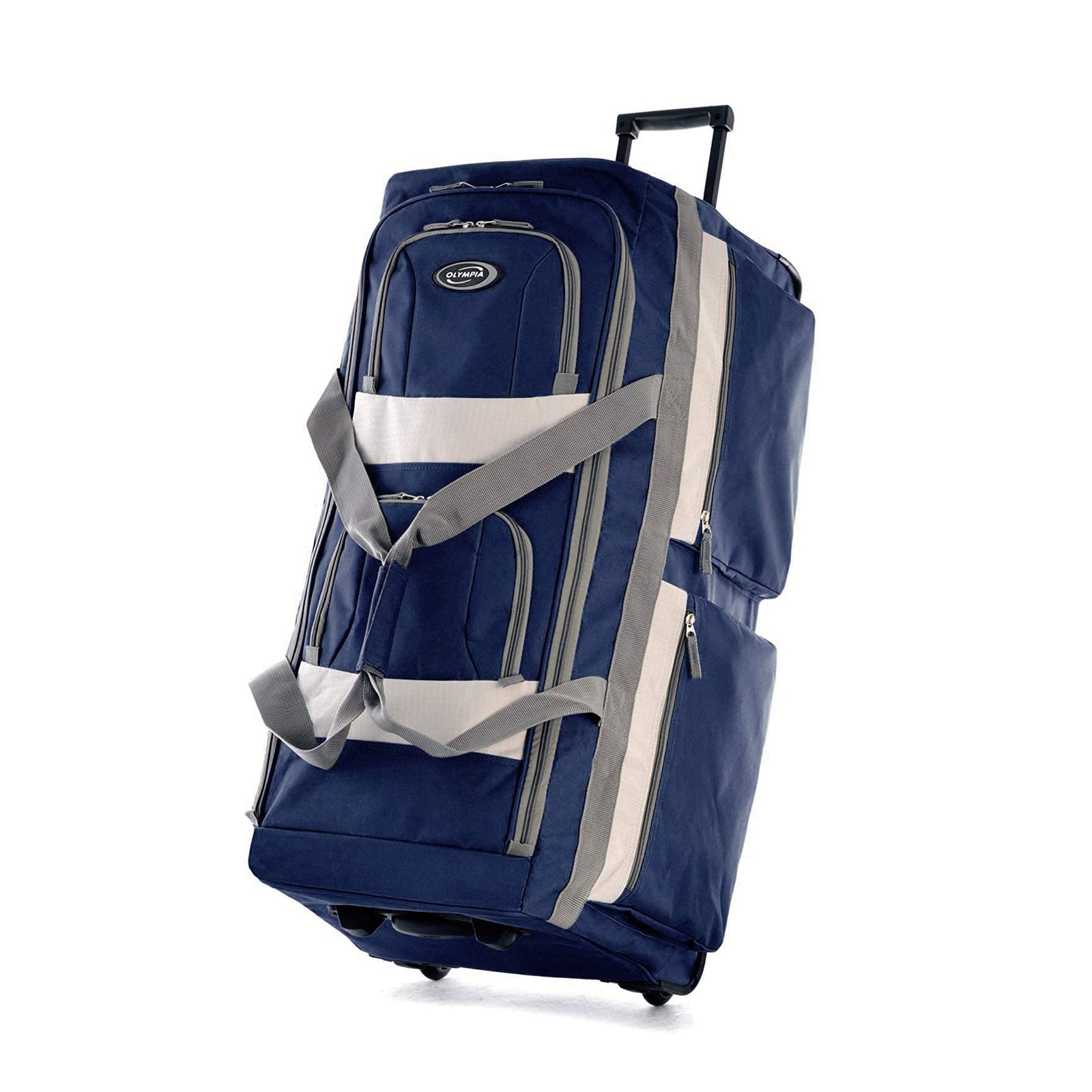 Olympia 22" 8-Pocket U Shape Rolling Duffel Bag with Retractable Handle, Navy - VMInnovations