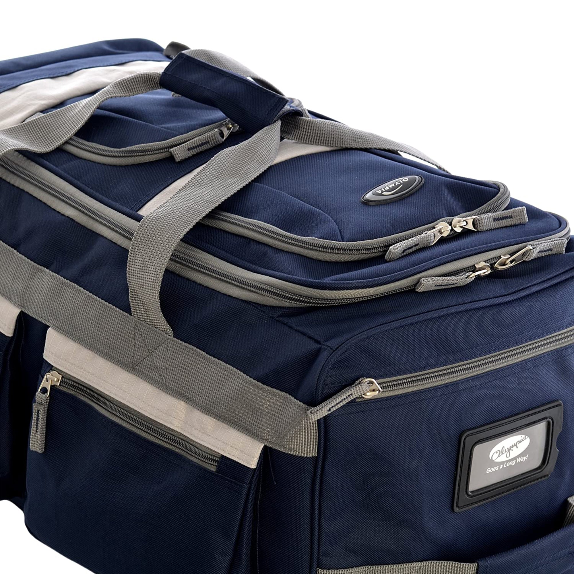 Olympia 22" 8-Pocket U Shape Rolling Duffel Bag with Retractable Handle, Navy - VMInnovations