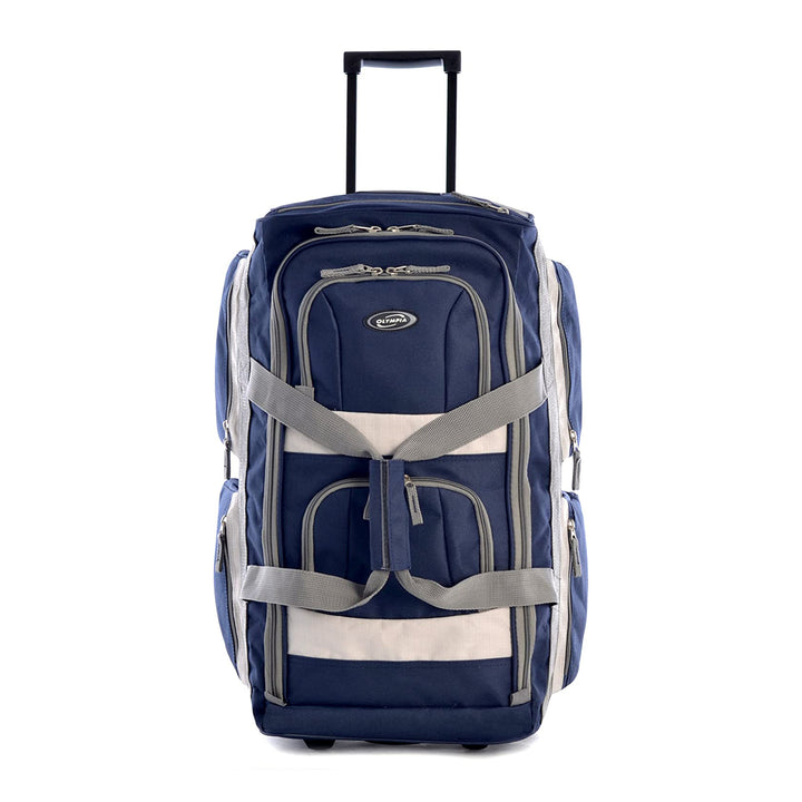 Olympia 22" 8-Pocket U Shape Rolling Duffel Bag with Retractable Handle, Navy