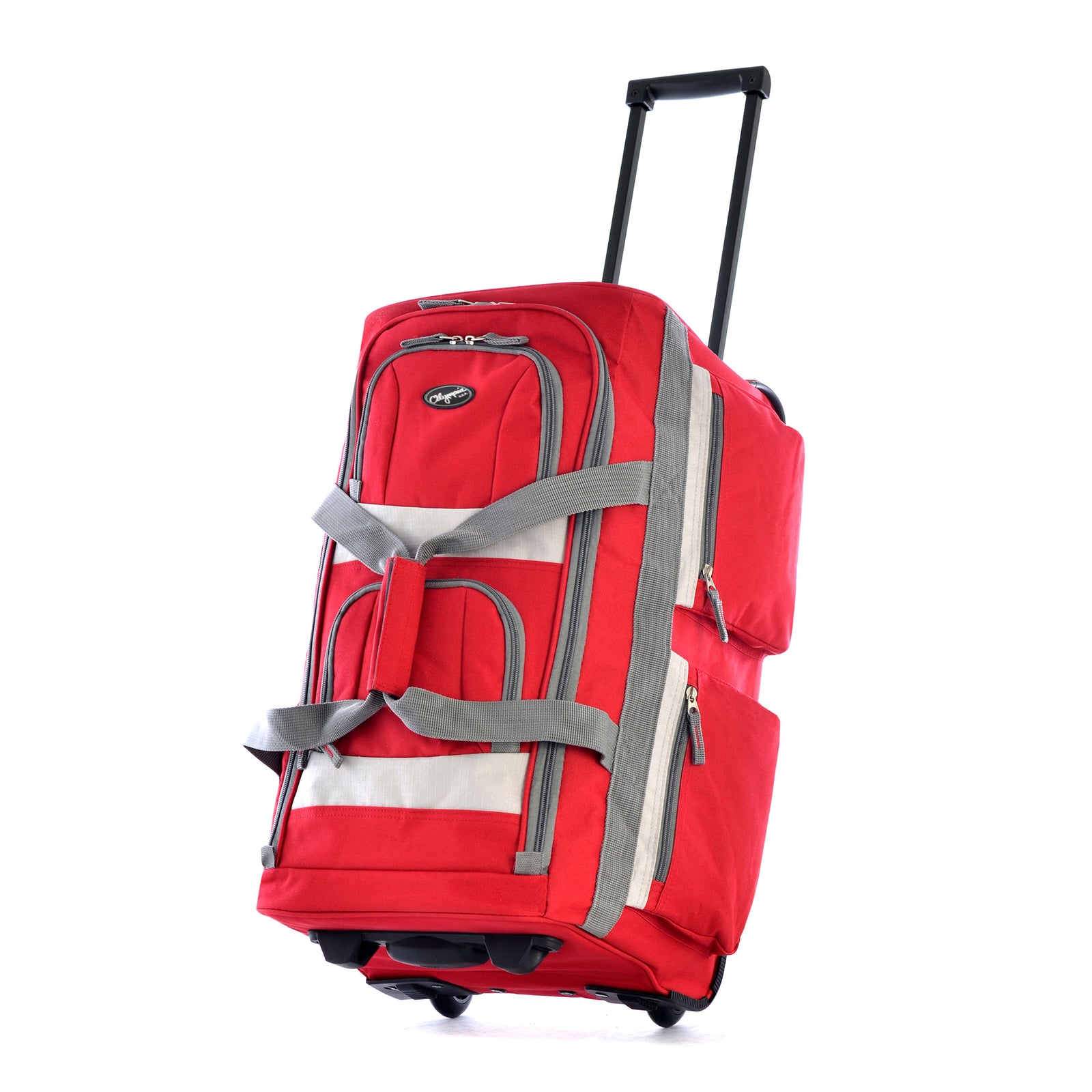 Olympia 22 Inch 8 Pocket U Shape Rolling Duffel Bag with Retractable Handle, Red - VMInnovations