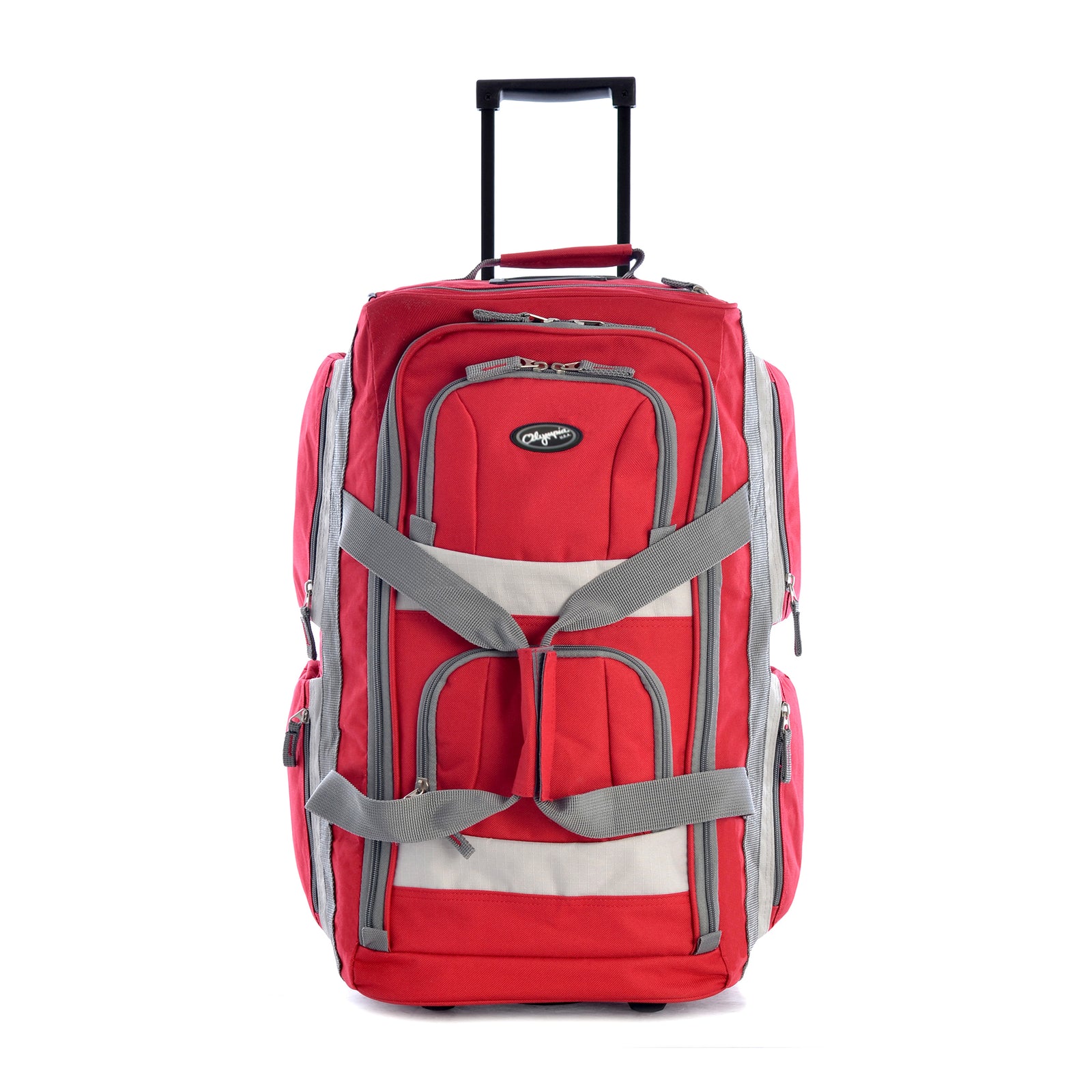 Olympia 22 Inch 8 Pocket U Shape Rolling Duffel Bag with Retractable Handle, Red - VMInnovations