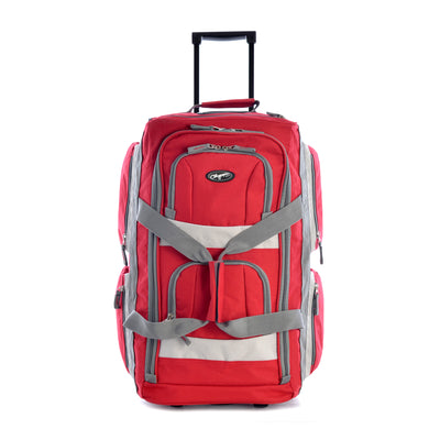 Olympia 22 Inch 8 Pocket U Shape Rolling Duffel Bag with Handle, Red (Open Box) - VMInnovations