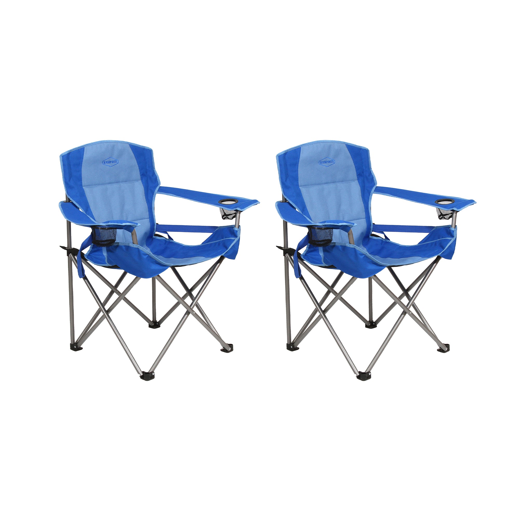 Kamp Rite Padded Folding Camp Chair w/Lumbar Support & Cupholders, Blue (2 Pack) - VMInnovations