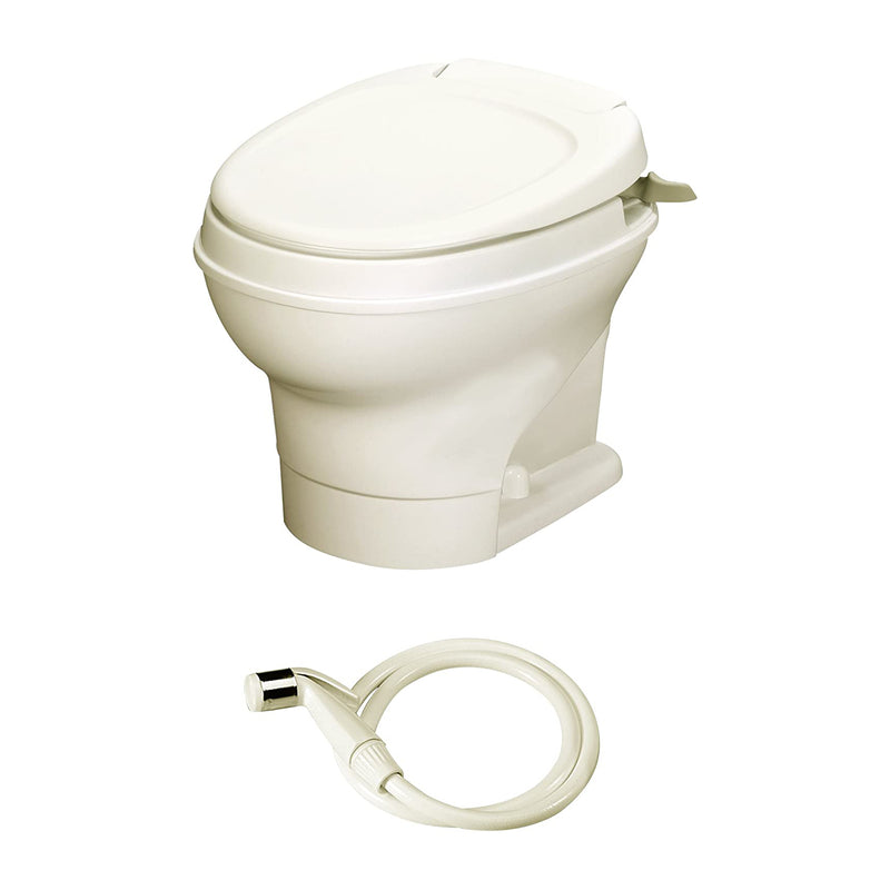Thetford 31668 Aqua Magic V Hand Flush RV Travel Low Profile Toilet, Parchment