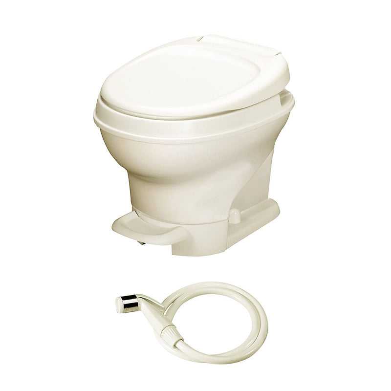 Thetford Aqua Magic RV Pedal Flush Low Profile Toilet & Hand Sprayer, Parchment
