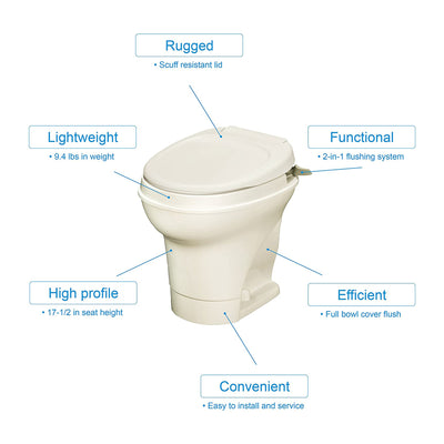 Thetford Aqua Magic V High Profile Hand Flush RV Toilet with Sprayer, Parchment
