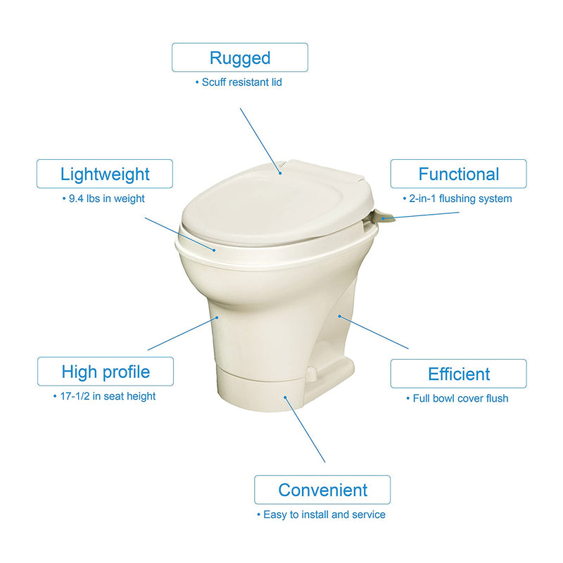 Thetford Aqua Magic V High Profile Hand Flush RV Toilet with Sprayer, Parchment