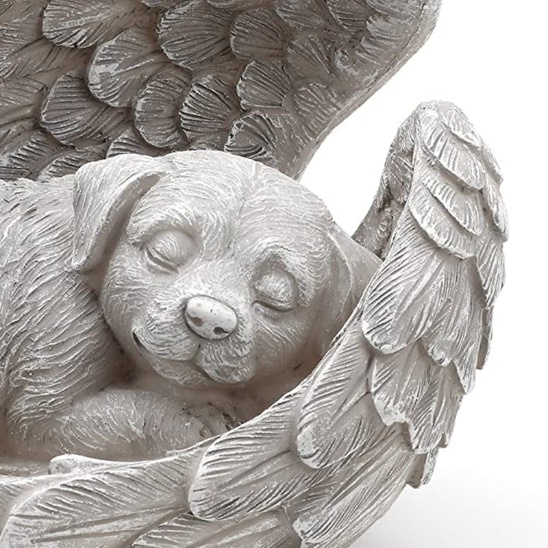 Napco Resin Sleeping Dog with Angel Wings Pet Memorial Outdoor Garden Statue