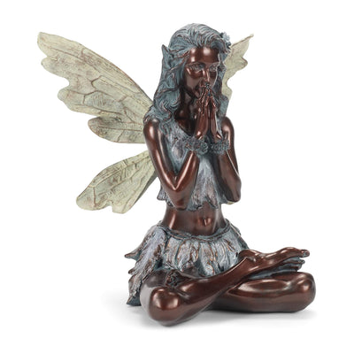 Napco 12 Inch Resin Constructed Meditation Fairy Outdoor Garden Statue, Bronze