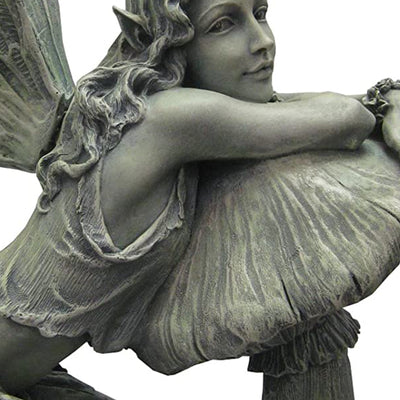 Napco 16.5 Inch Resin Fairy On Mushroom Outdoor or Indoor Garden Statue, Green