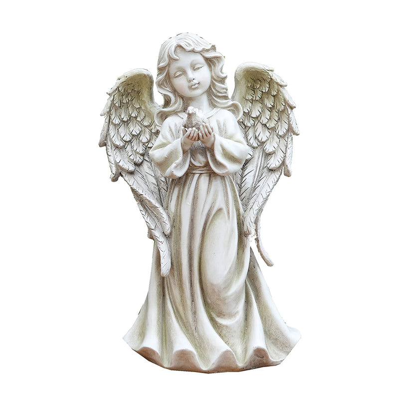 Napco 12.25 Inch Resin Angel Girl w/ Dove Outdoor or Indoor Garden Statue, Ivory