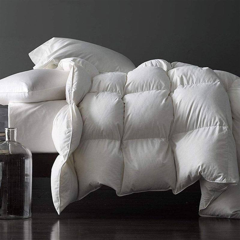 Royoliving Premium Cotton White Down All Season Bed Comforter, White, Queen