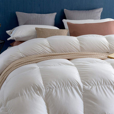 Royoliving Premium Cotton White Down All Season Bed Comforter, White, Queen