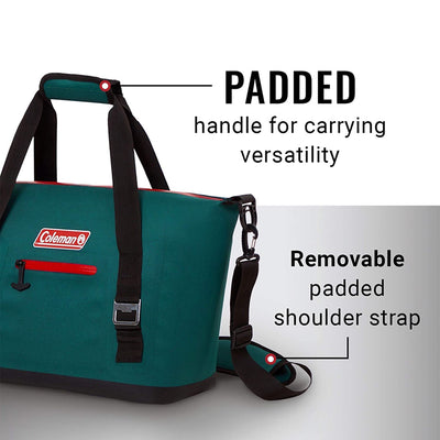 Coleman 24 Can 34 Hour Leak Proof Portable Soft Beverage Cooler Bag, Evergreen