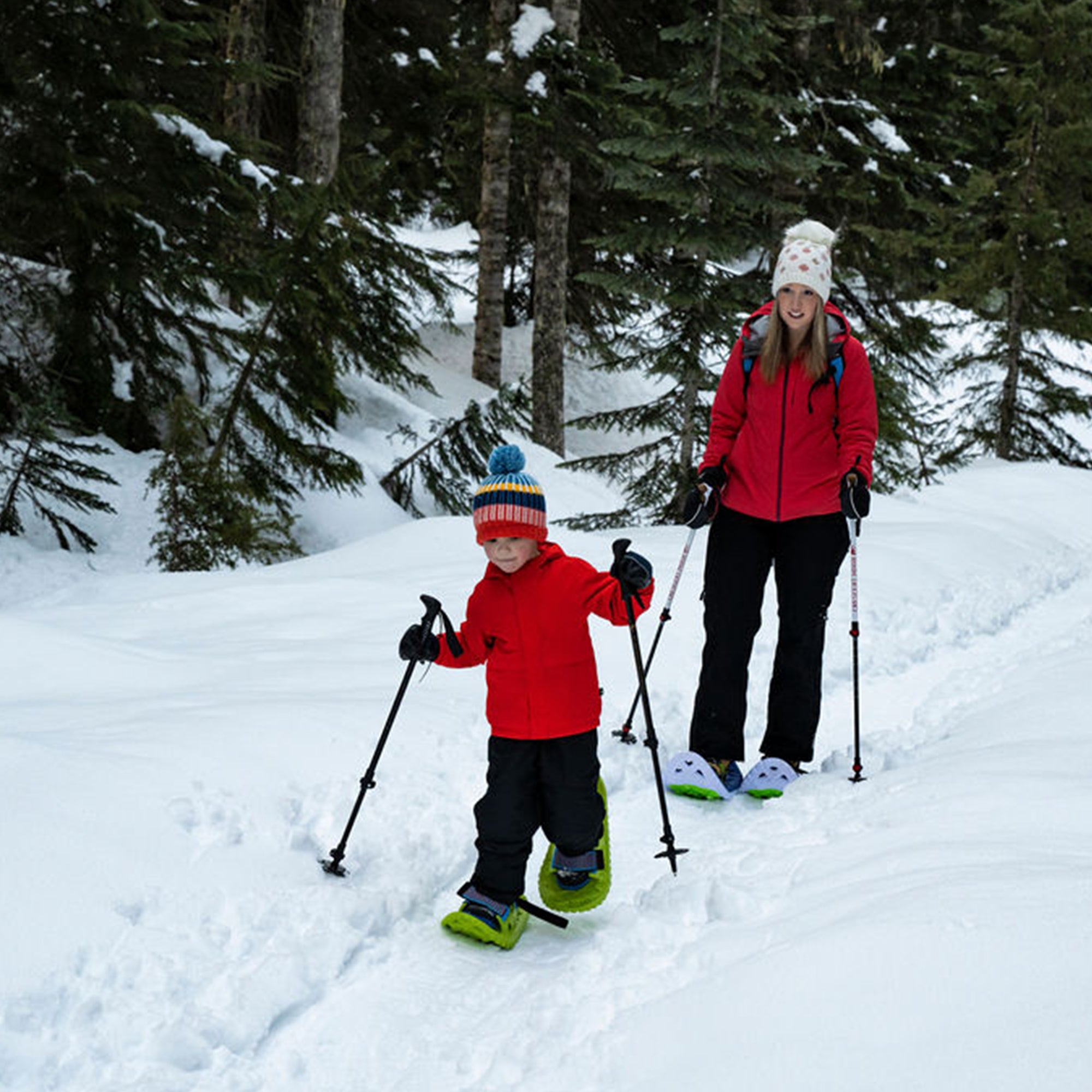 Crescent Moon Eva Foam Adult Snowshoes, Camo & KID G Kid's Snowshoes, Volt Green