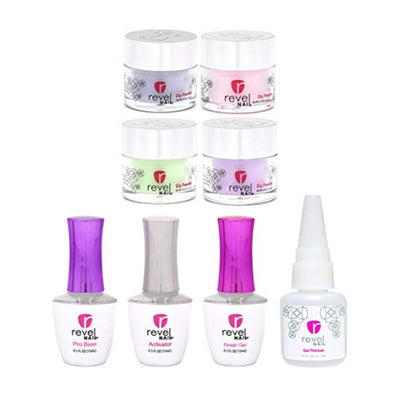 Revel Nail Passion for Pastels Glossy Dip Powder Starter Nail Kit with 4 Colors