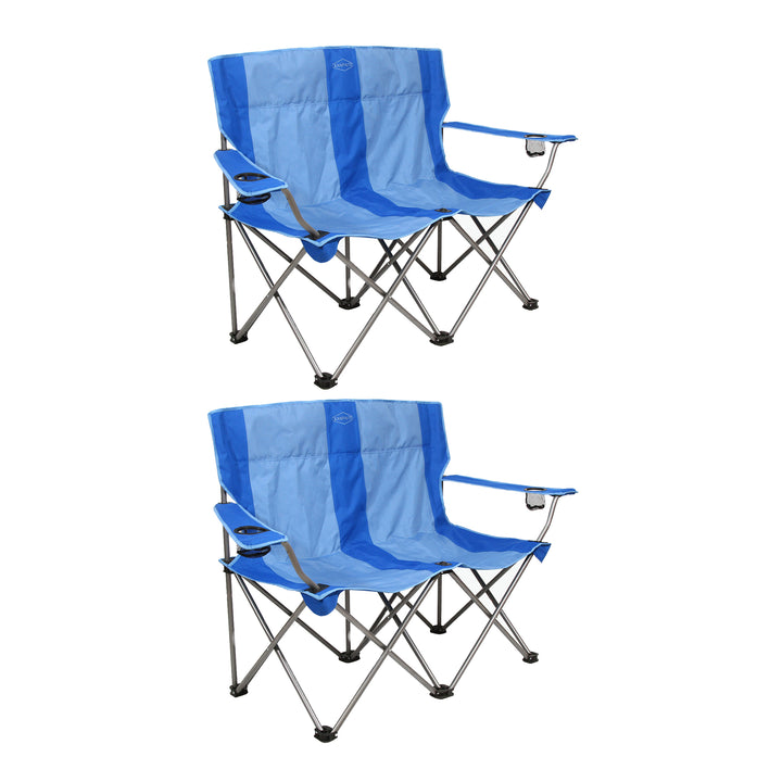 Kamp-Rite Double Folding Portable Camping Chair with Cupholders, Blue (2 Pack)