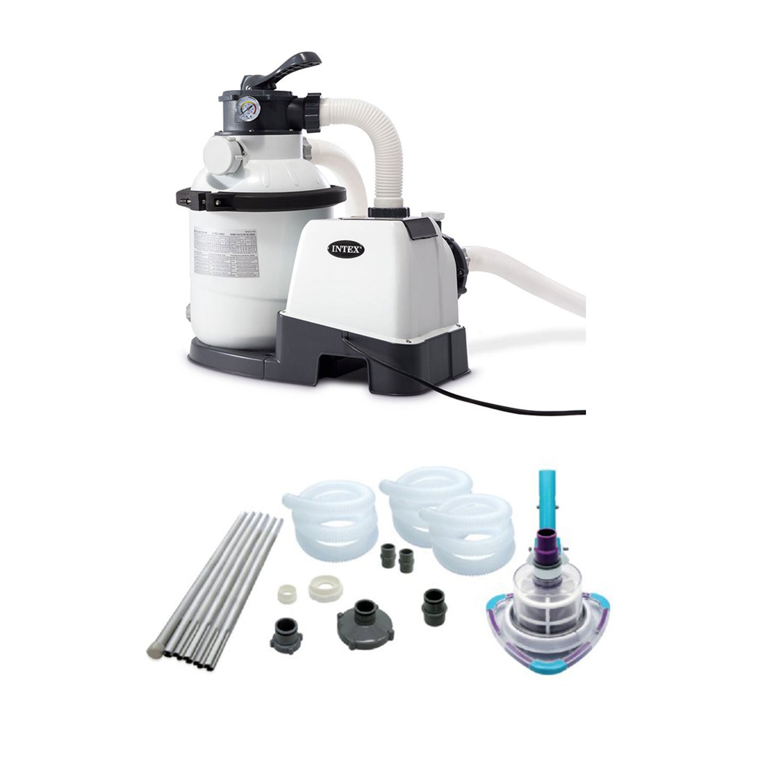Intex 26643EG 1200 GPH Pool Sand Filter Pump + Kokido V-TRAP Pool and Spa Vacuum