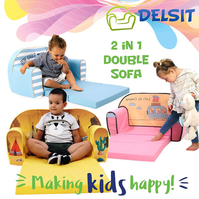 Delsit Toddler Couch and Kids 2 in 1 Flip Open Foam Double Sofa, Navy Anchors