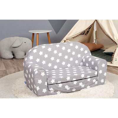 Delsit Toddler Couch and Kids 2 in 1 Flip Open Foam Double Sofa, Gray with Stars - VMInnovations