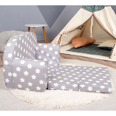 Delsit Toddler Couch and Kids 2 in 1 Flip Open Foam Double Sofa, Gray with Stars - VMInnovations
