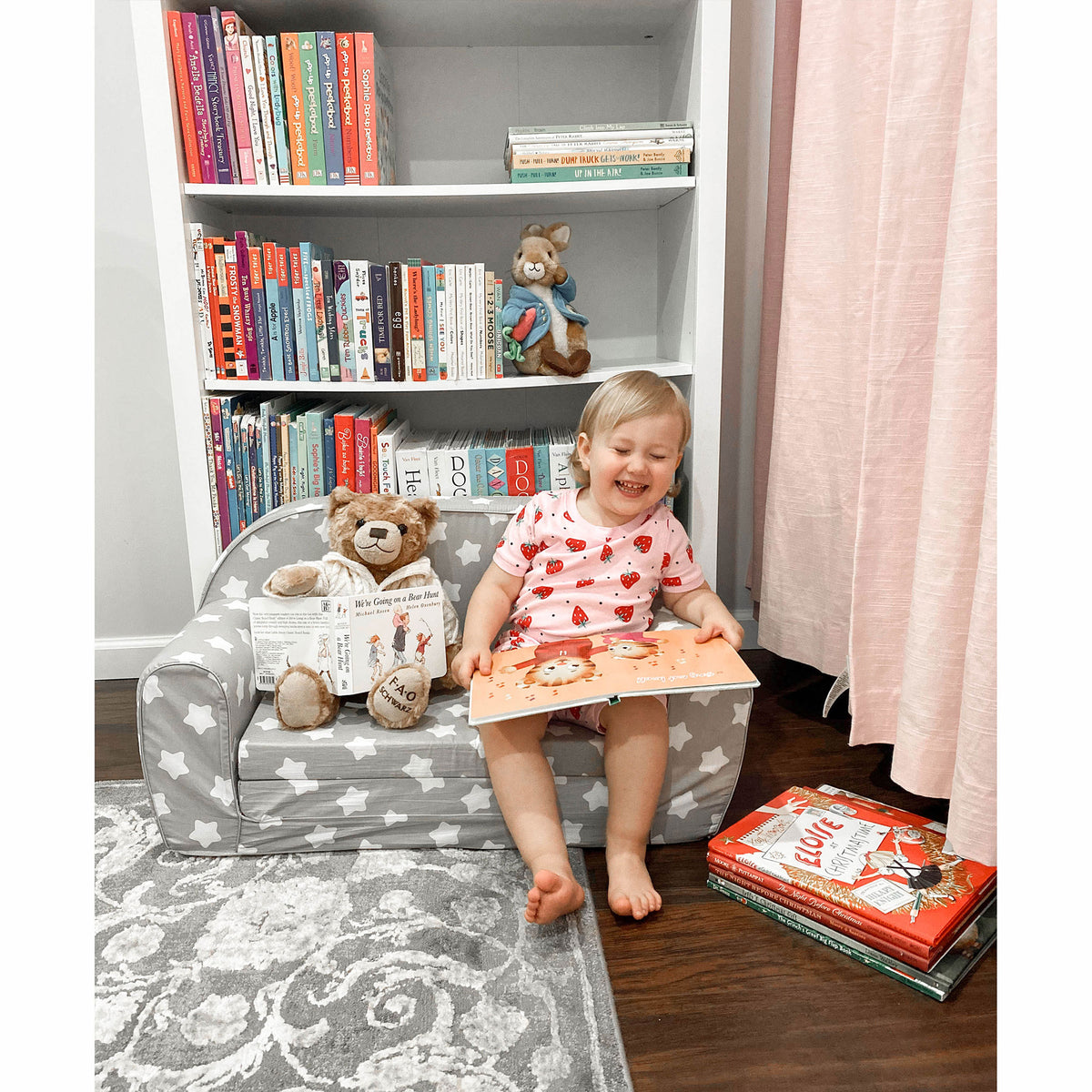 Delsit Toddler Couch and Kids 2 in 1 Flip Open Foam Double Sofa, Gray with Stars - VMInnovations