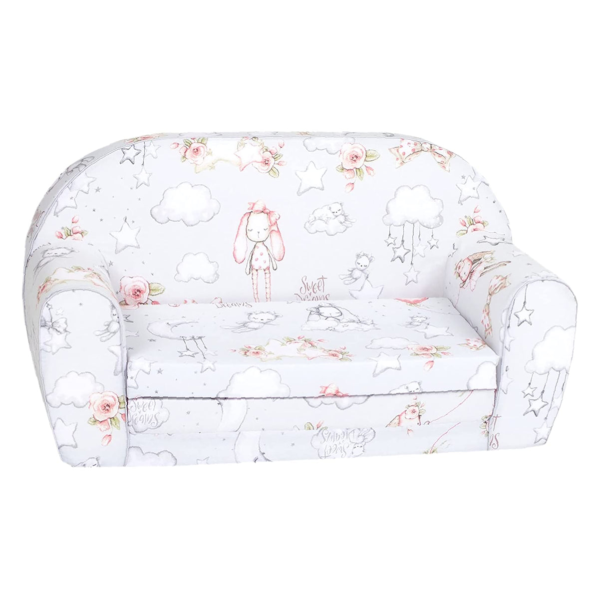Delsit Toddler Couch and Kids Flip Open Foam Double Sofa, Sweet Dreams Bunny - VMInnovations