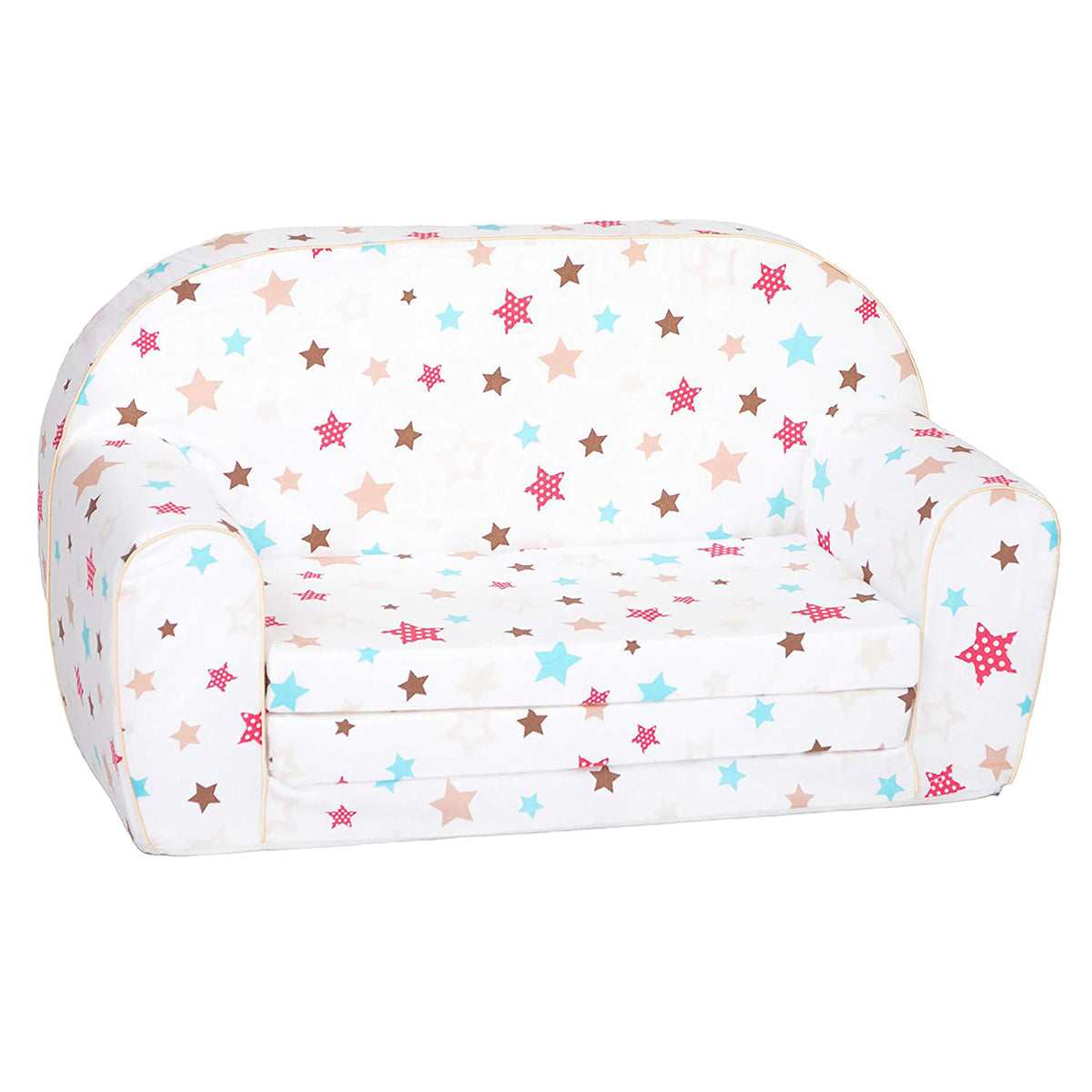 Delsit Toddler Couch & Kids 2 in 1 Flip Open Foam Double Sofa, White with Stars - VMInnovations