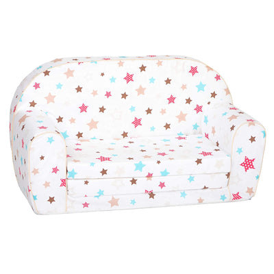 Delsit Toddler Couch & Kids 2 in 1 Flip Open Foam Double Sofa, White with Stars - VMInnovations