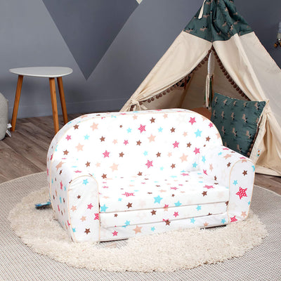 Delsit Toddler Couch & Kids 2 in 1 Flip Open Foam Double Sofa, White with Stars - VMInnovations