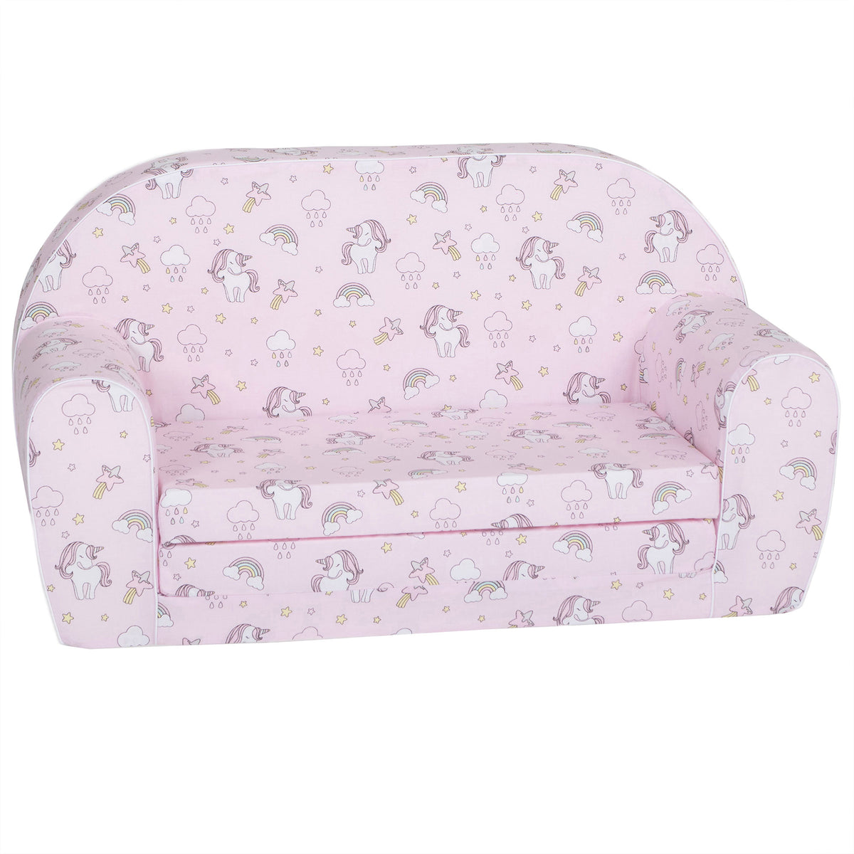 Delsit Toddler Couch & Kids Flip Open Foam Double Sofa, Unicorns & Rainbows Pink - VMInnovations