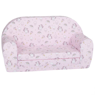 Delsit Toddler Couch & Kids Flip Open Foam Double Sofa, Unicorns & Rainbows Pink - VMInnovations