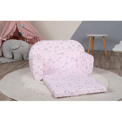 Delsit Toddler Couch & Kids Flip Open Foam Double Sofa, Unicorns & Rainbows Pink - VMInnovations