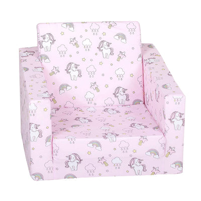 Delsit Lightweight Toddler & Kids Flip Open Single Sofa, Unicorn & Rainbows Pink - VMInnovations