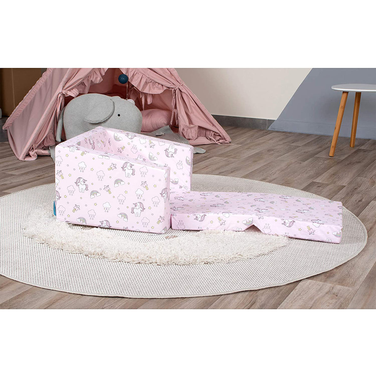 Delsit Lightweight Toddler & Kids Flip Open Single Sofa, Unicorn & Rainbows Pink - VMInnovations