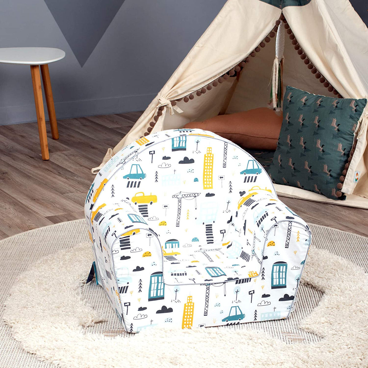 Delsit Lightweight Toddler Chair and Kids Reading Armchair Lounger, Busy Street - VMInnovations
