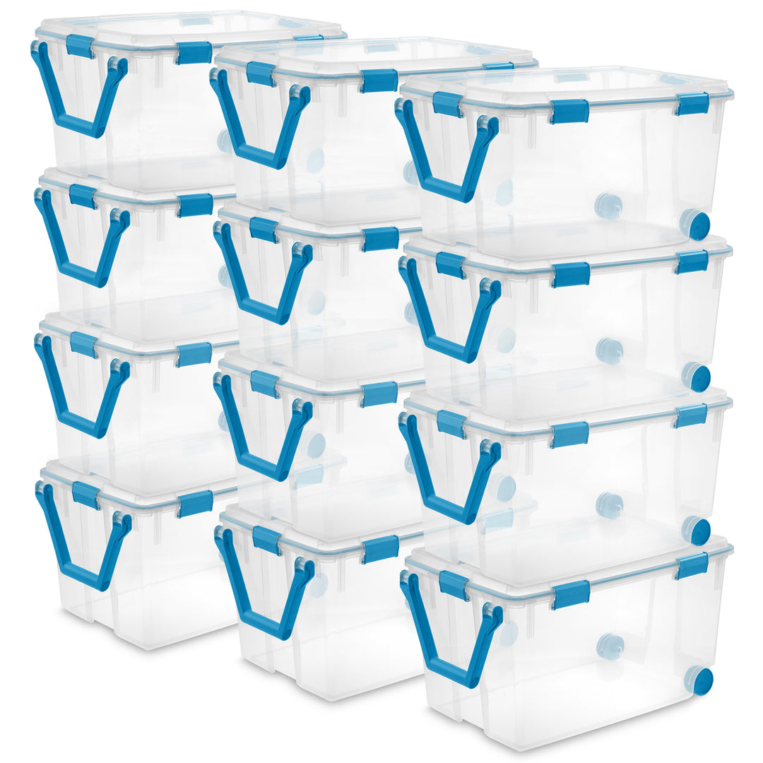 Sterilite 120-Qt Clear Plastic Wheeled Storage Bin w/ Gasket Latch Lid, 12 Pack