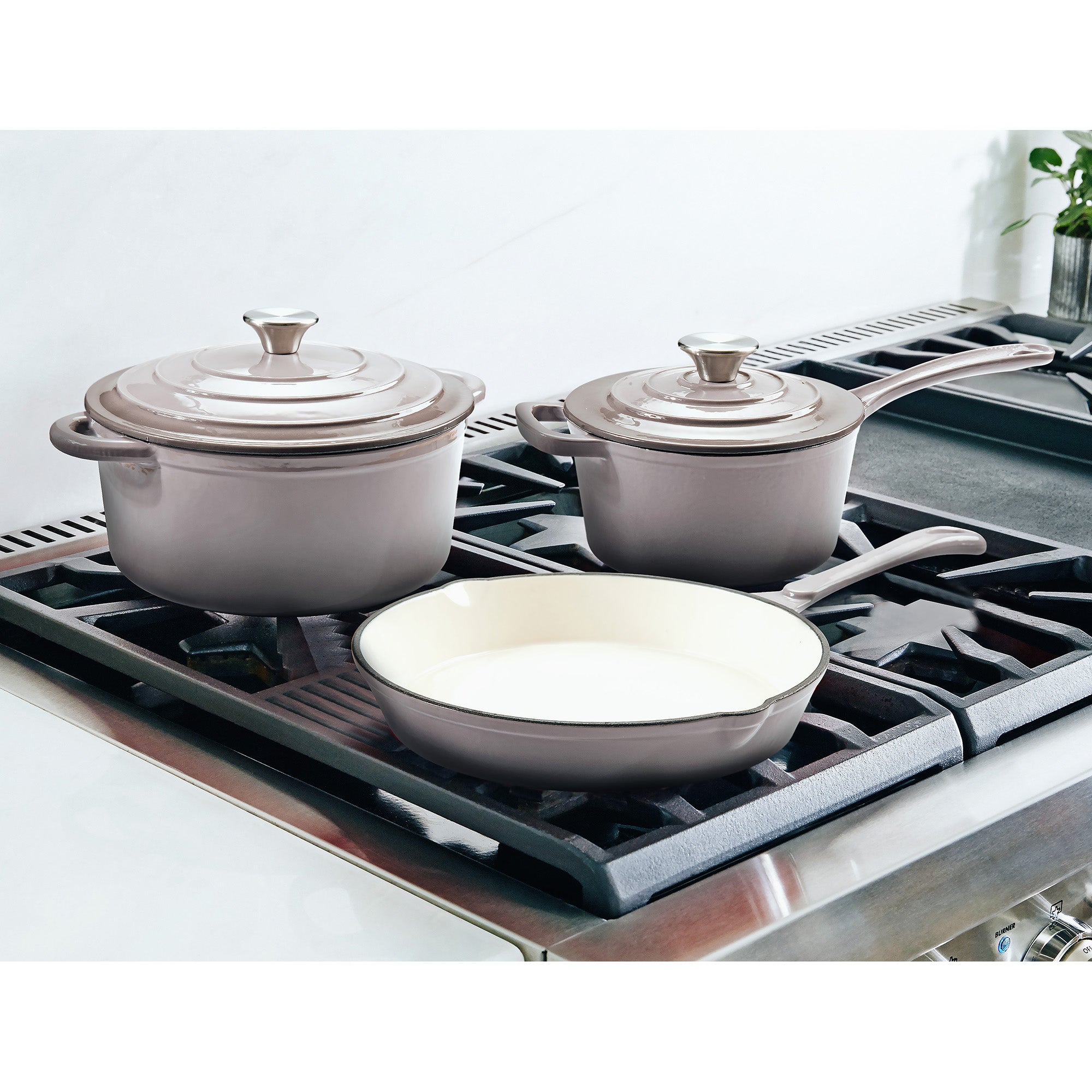 Hamilton Beach Cast Iron Oven Pot, Sauce Pan, and Frying Sauce Pan Set, (5 Pack)