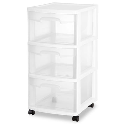 Sterilite 3 Drawer Storage Cart, Plastic Rolling Organizer with Wheels, 4 Pack