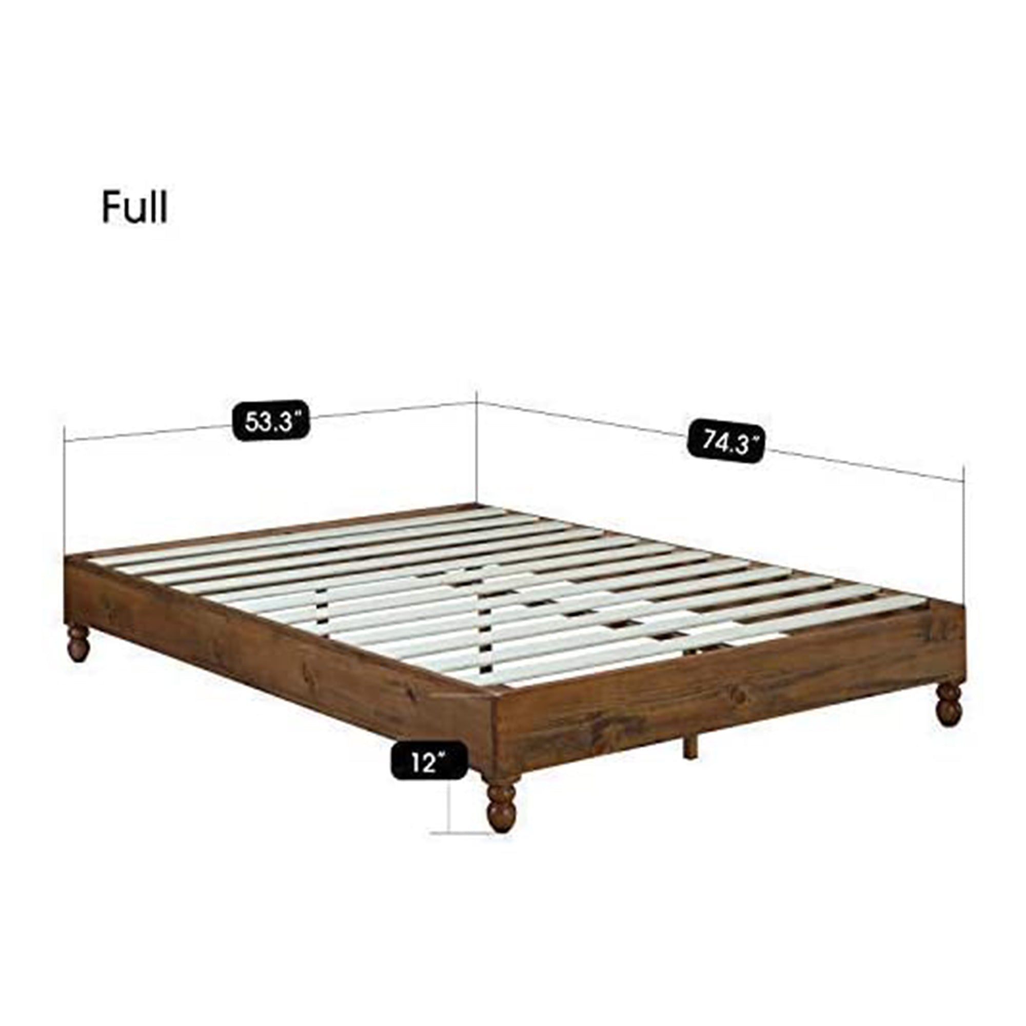 MUSEHOMEINC 12in Solid Pine Wood Platform Bed Frame w/ Wooden Slats (Open Box) - VMInnovations