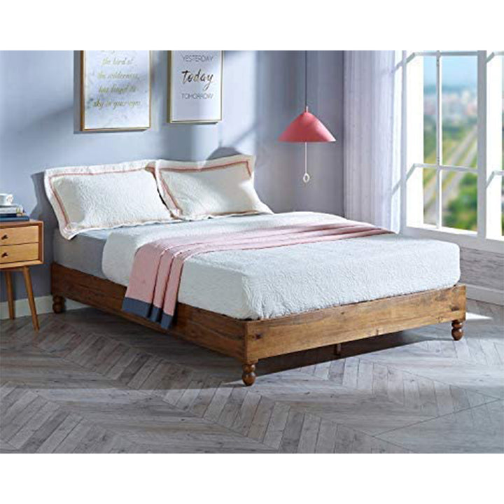 MUSEHOMEINC 12in Solid Pine Wood Platform Bed Frame w/ Wooden Slats (Open Box)